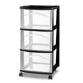 3 Tier Medium Storage Stroller, Black Frame with Clear Drawer I940