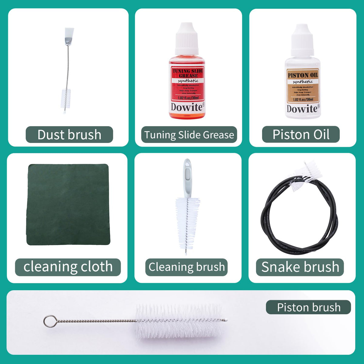 Trumpet Cleaning Kit 6-Piece Valve Oil Slide Grease Mouthpiece Brushes Cloth K464550
