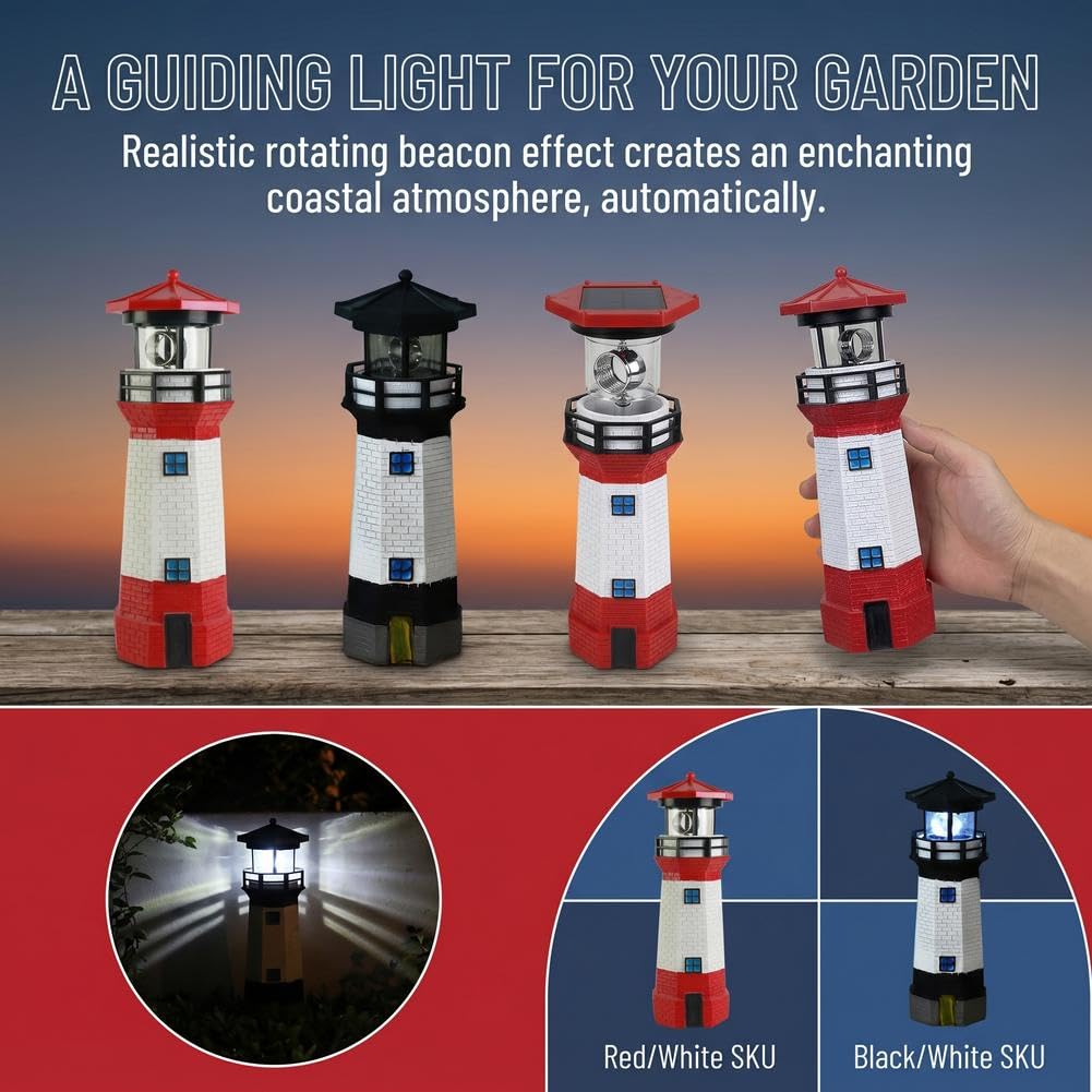 10.9in Resin Waterproof Solar-Powered Lighthouse Statue J984026