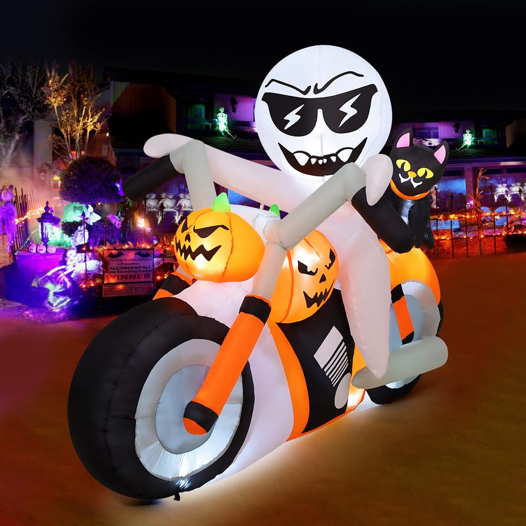 6 FT Halloween Inflatables Ghost Pumpkin Cat Motorcycle with Built-in LEDs J56239