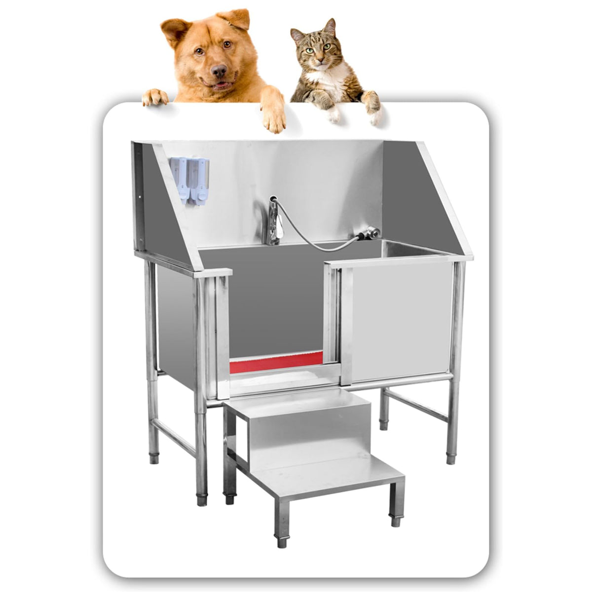 47 Inch Stainless Steel Dog Grooming Tub with Walk-in Stairs X8615