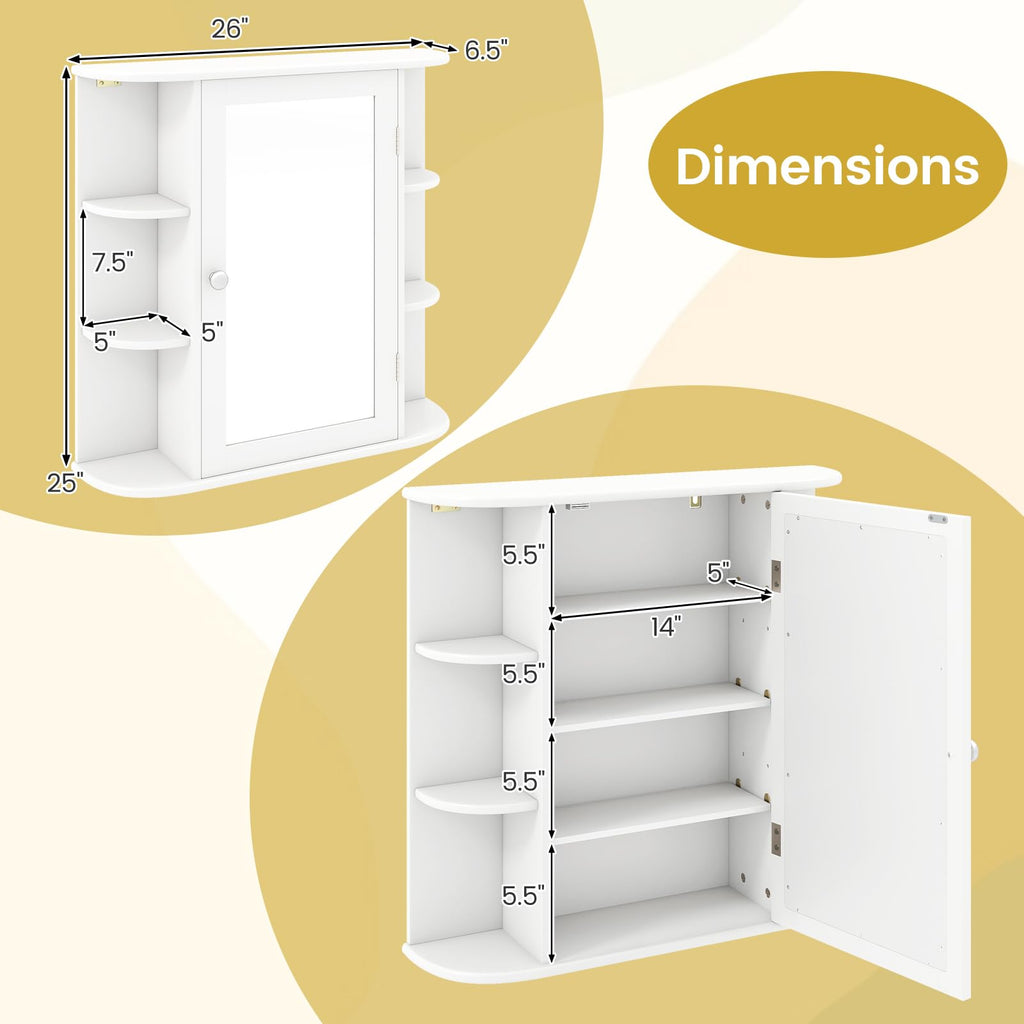 White Wall Mounted Medicine Cabinet with Mirror U984