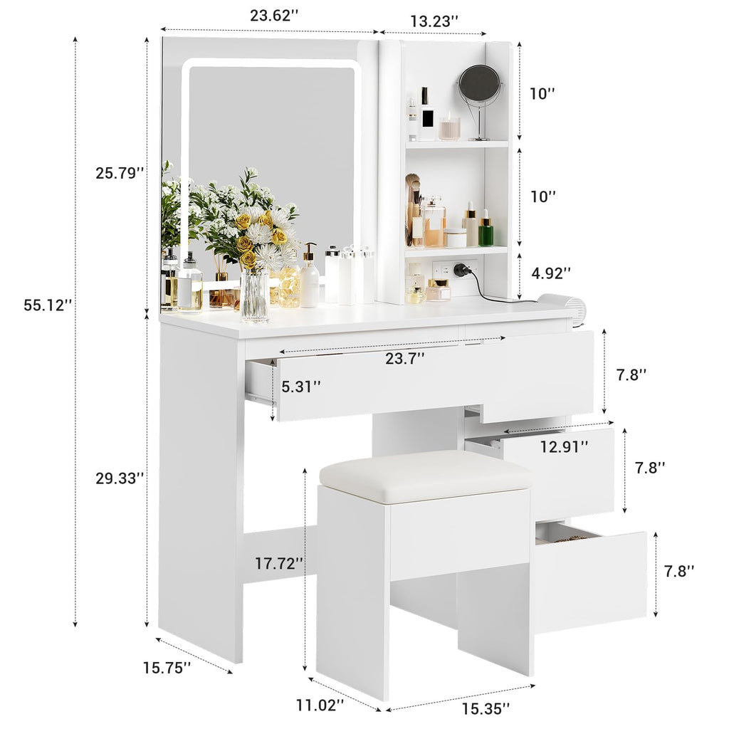 White Vanity Desk with Mirror and LED Light G988470