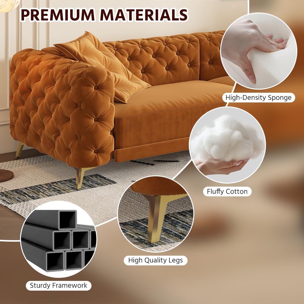 Orange Velvet 3 in 1 Convertible Sleeper Sofa O1314