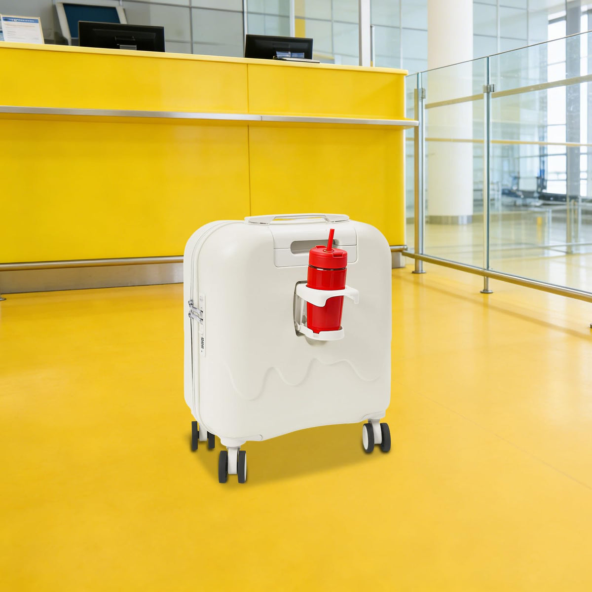 Pearl White 18In Hardside Rolling Suitcase with Cup Holder & USB Port M1625