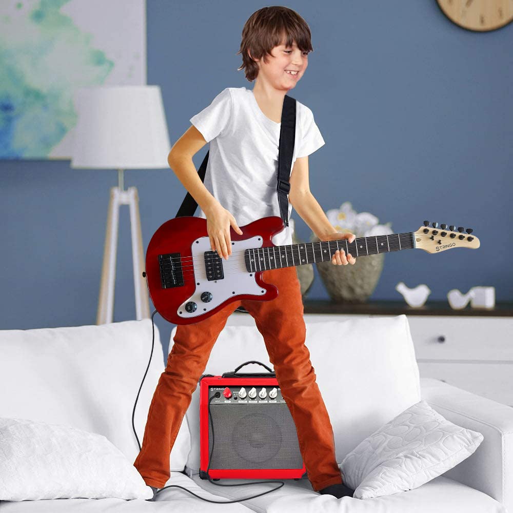 Red 30 Inch Kids Electric Guitar Beginner Kit with Amplifier Q39973