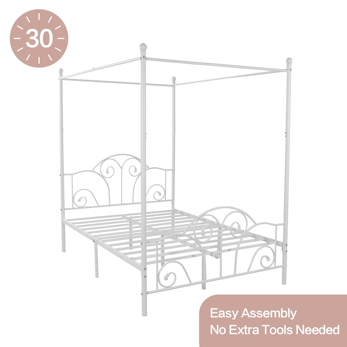 Metal Canopy Bed Frame Full Size with Headboard & Footboard Q92058