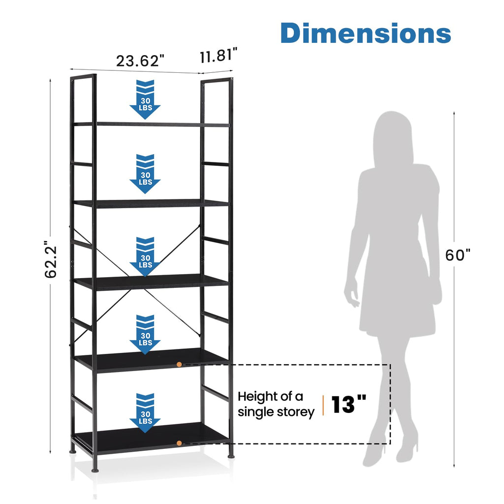 5 Tiers Freestanding Tall Bookshelf Y55423