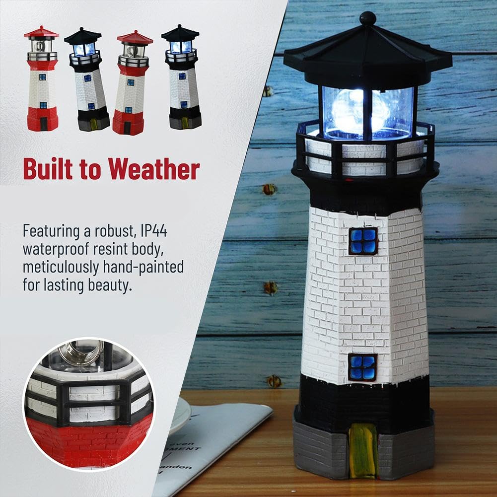 10.9in Resin Waterproof Solar-Powered Lighthouse Statue J984026