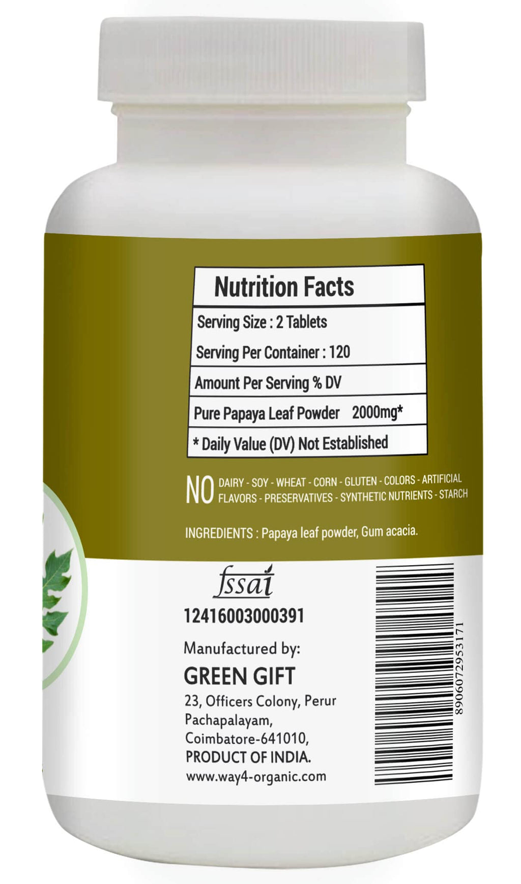 Papaya Leaf Extract 500 mg 240 Capsules H35521