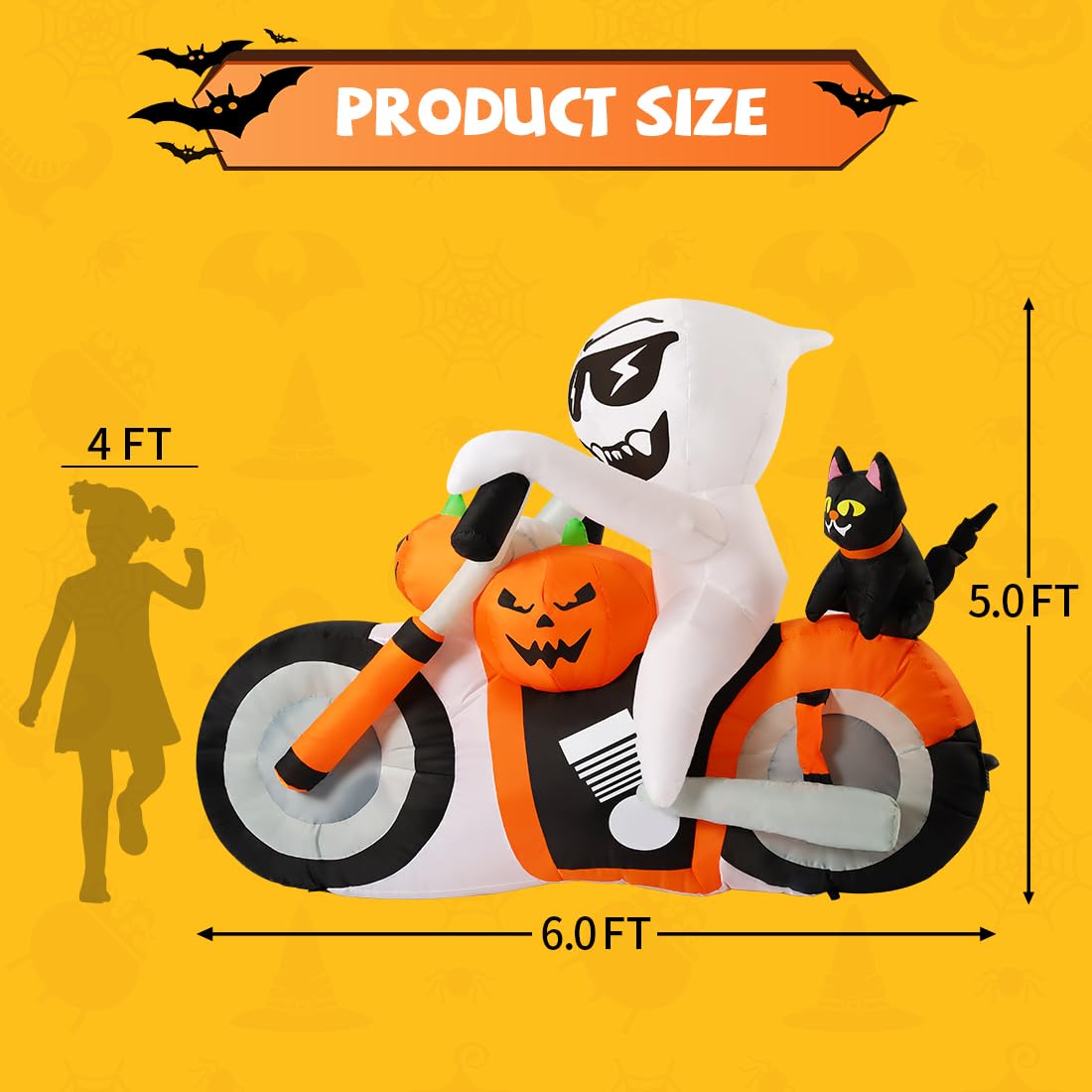 6 FT Halloween Inflatables Ghost Pumpkin Cat Motorcycle with Built-in LEDs J56239