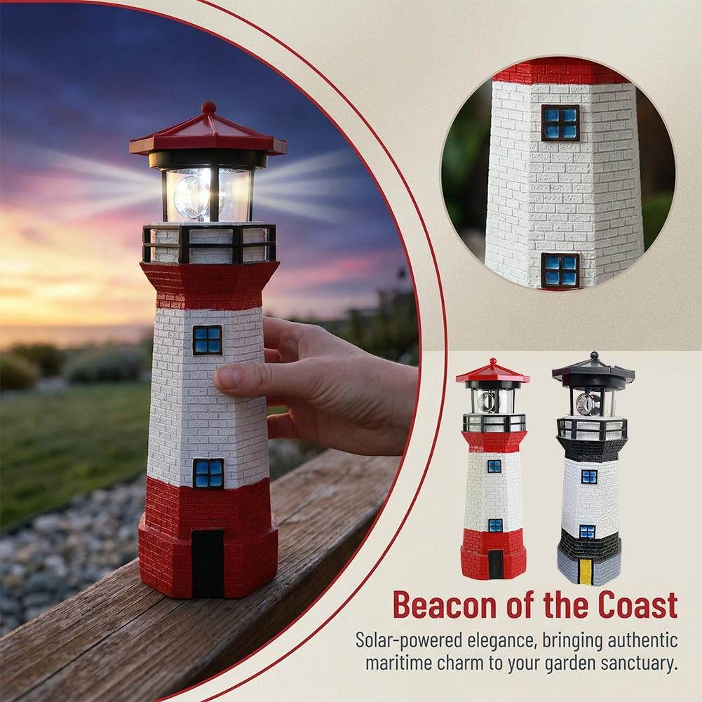 10.9in Resin Waterproof Solar-Powered Lighthouse Statue J984026