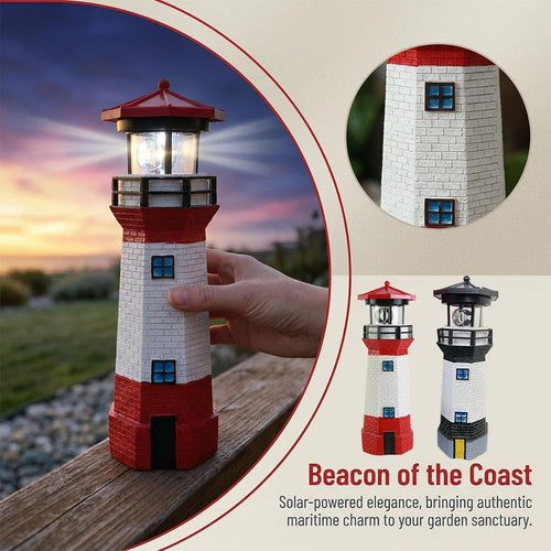 10.9in Resin Waterproof Solar-Powered Lighthouse Statue J984026