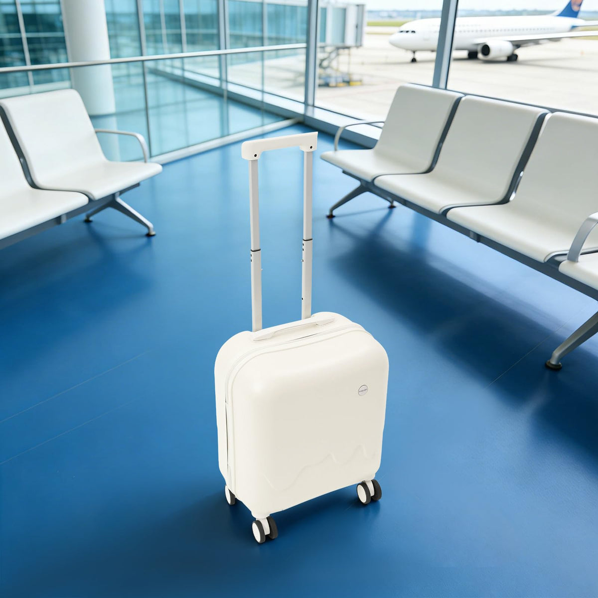 Pearl White 18In Hardside Rolling Suitcase with Cup Holder & USB Port M1625