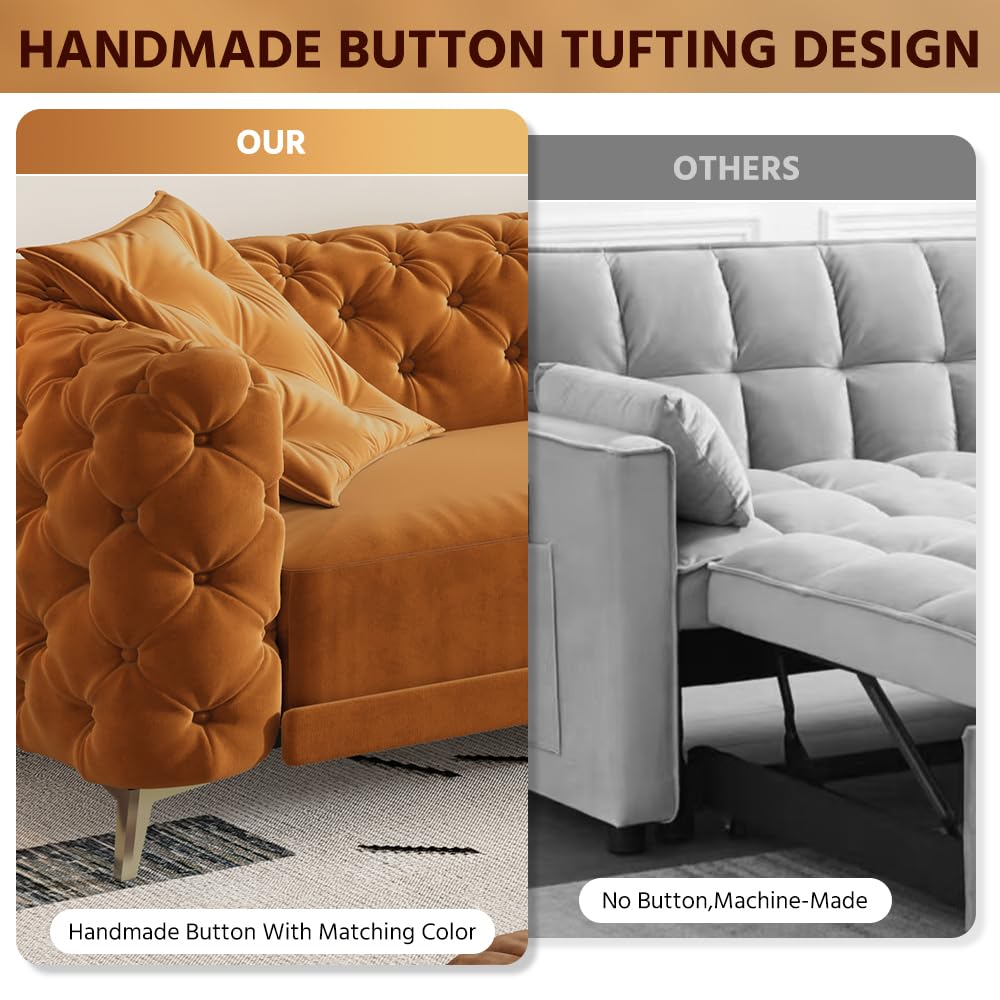 Orange Velvet 3 in 1 Convertible Sleeper Sofa O1314