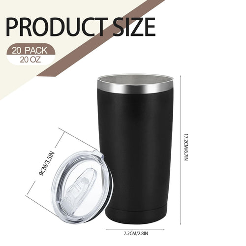 20 Pack Stainless Steel Insulated Tumbler 20oz Black W44788