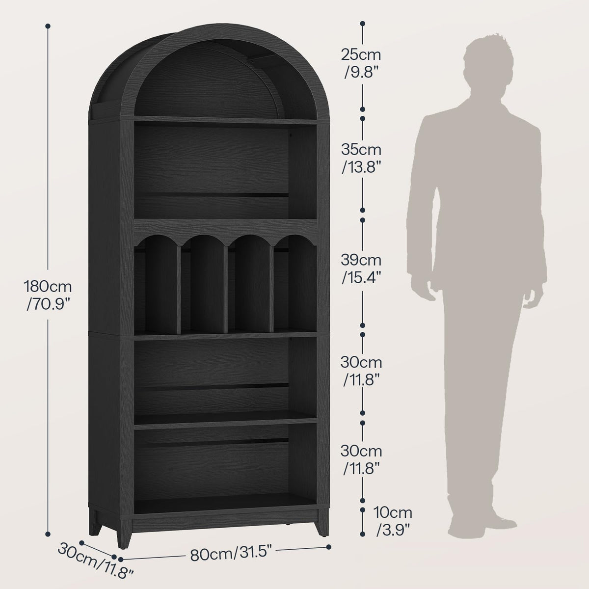 70.9" Tall Arched Wooden Bookcase I63686