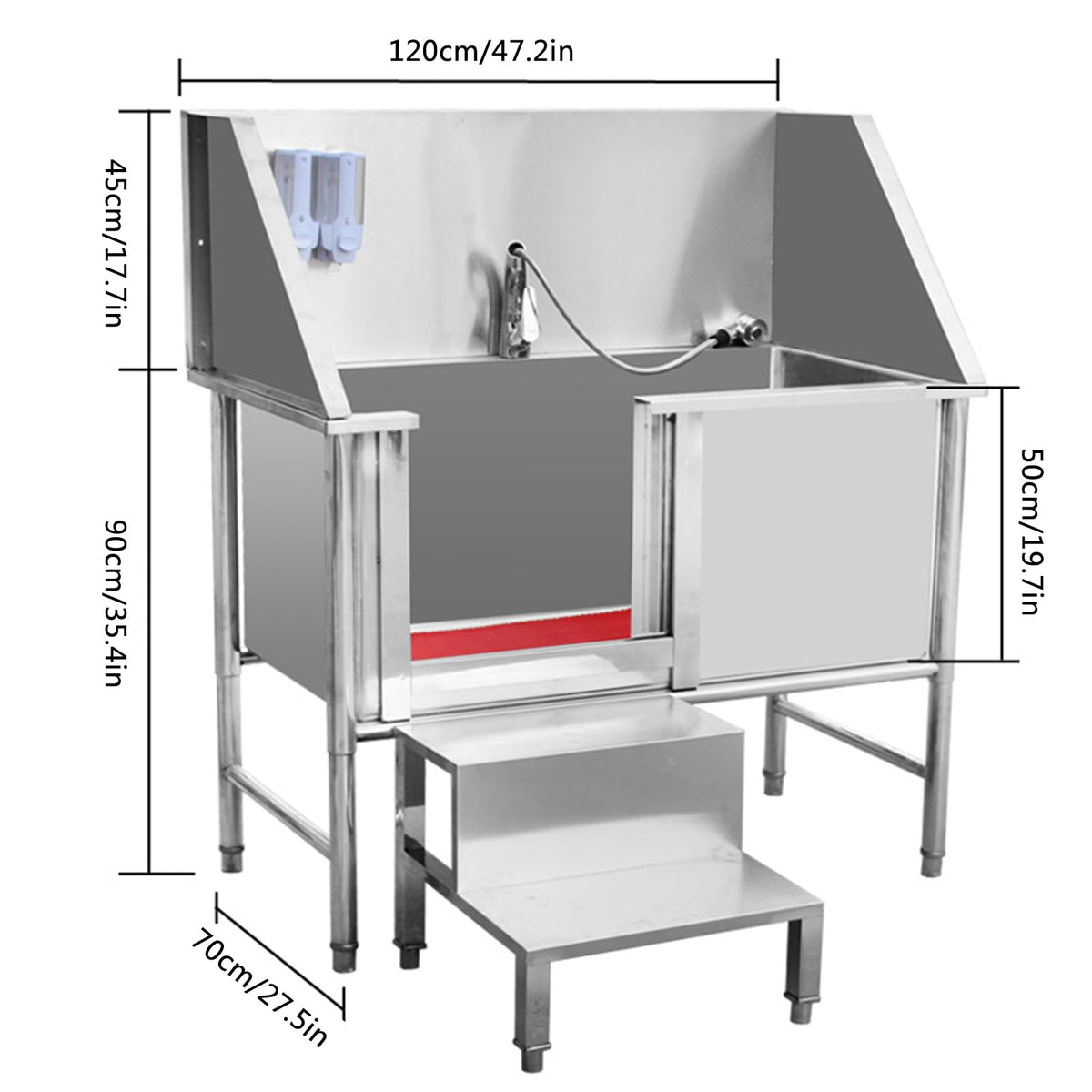 47 Inch Stainless Steel Dog Grooming Tub with Walk-in Stairs X8615