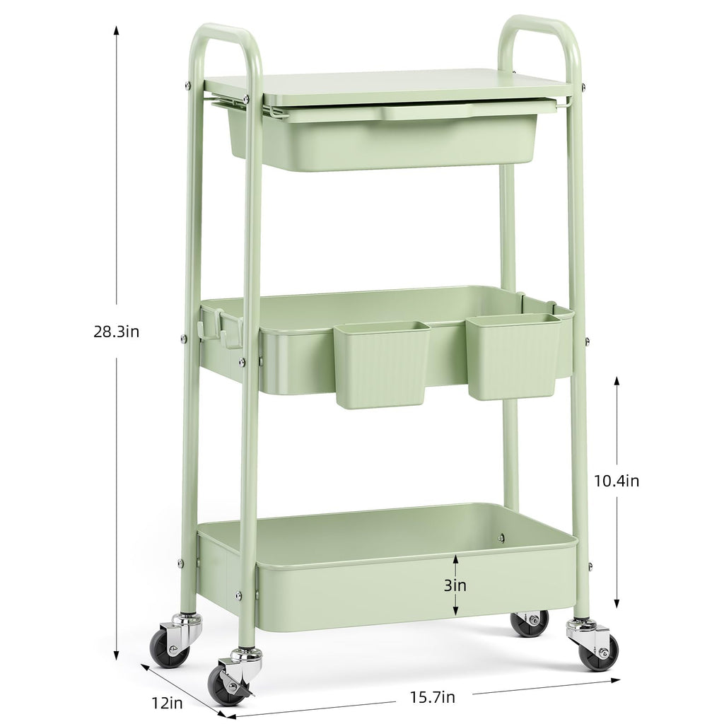 3 Tier Metal Rolling Cart with Drawer M428