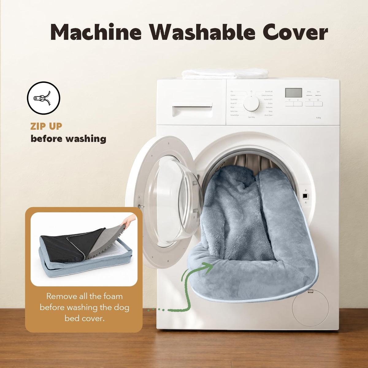 Washable Orthopedic Dog Bed with Bolster J350894