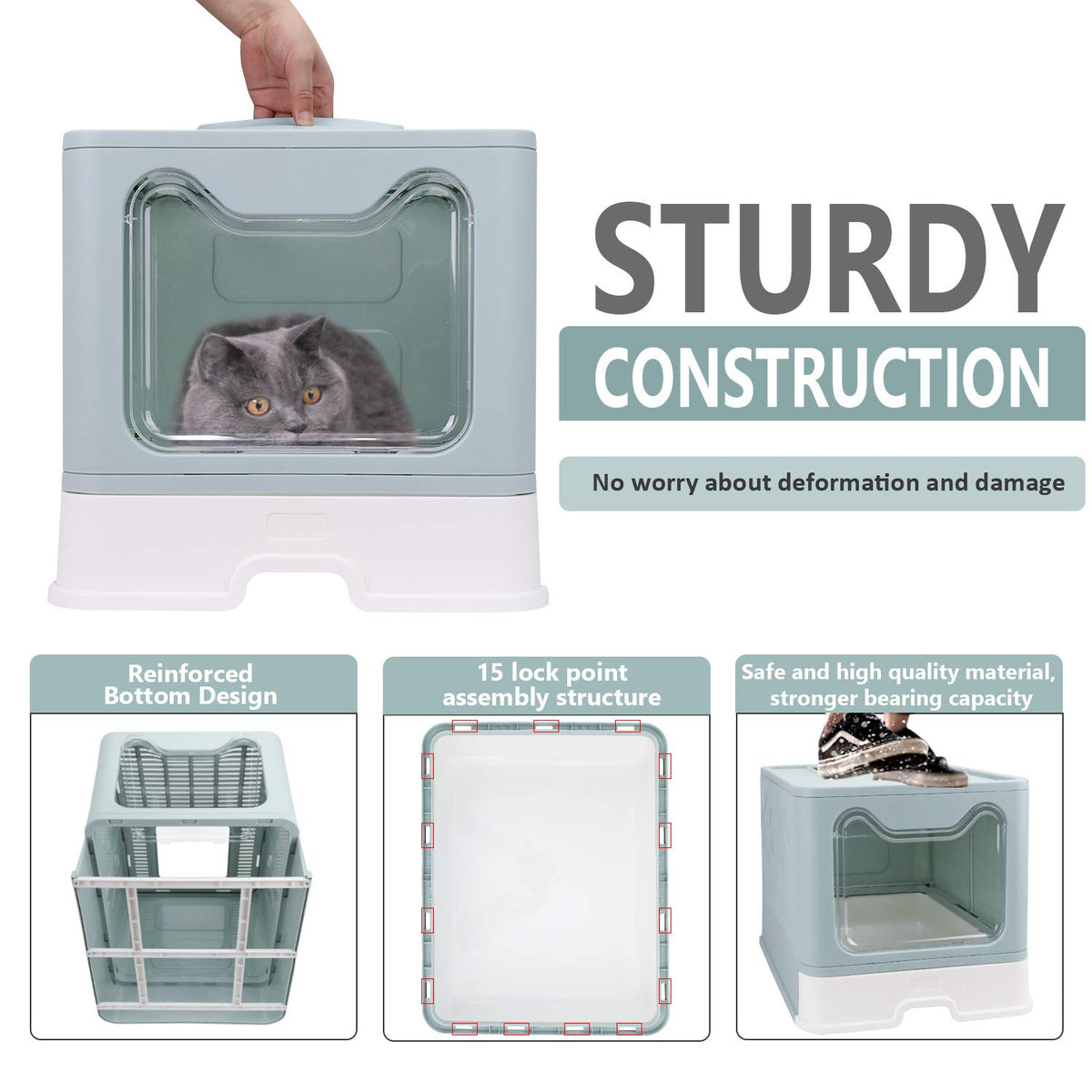 Foldable Enclosed Cat Litter Box with Lid and Litter Scoop P16488