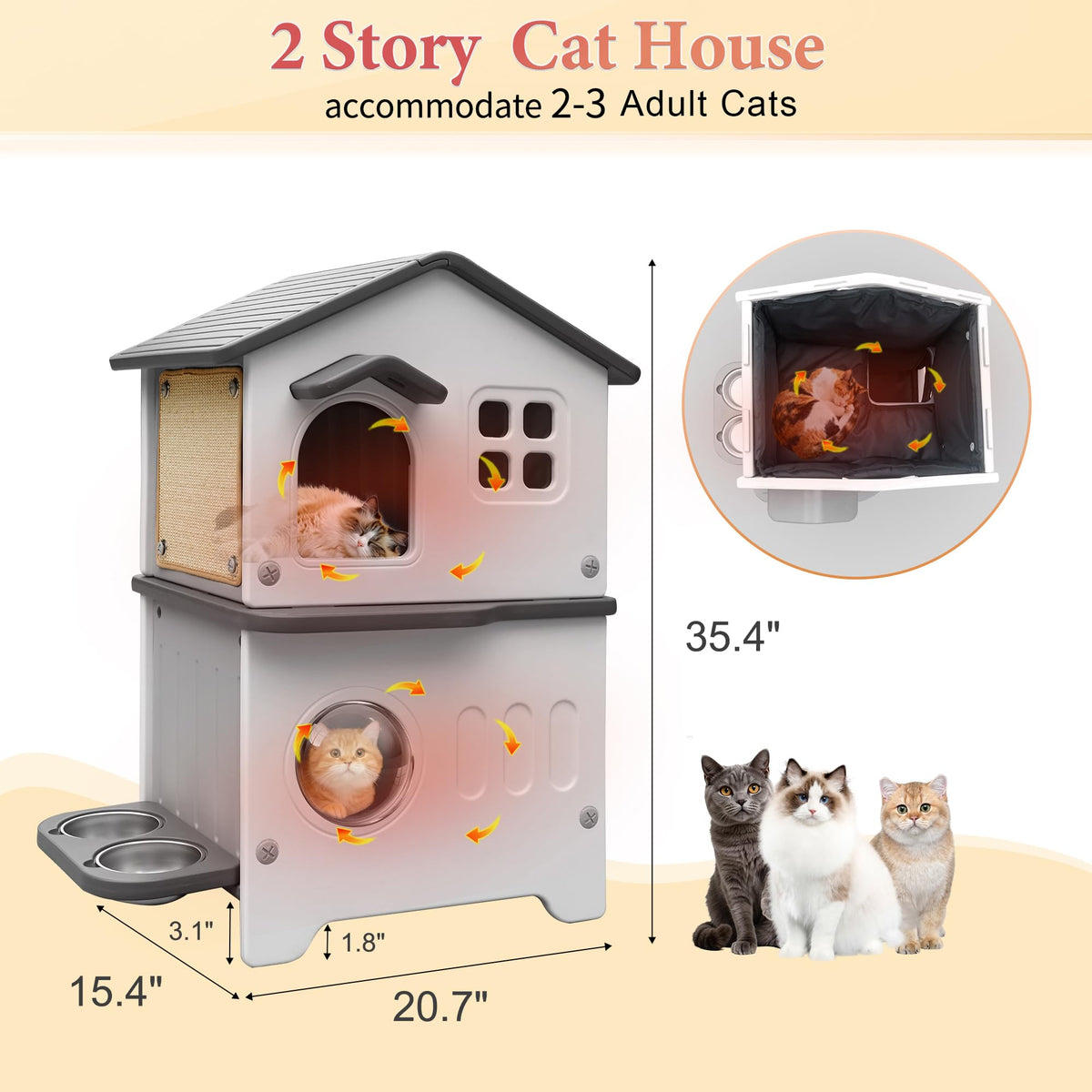 Insulated Outdoor Plastic Cat House with Cat Bowls J5156