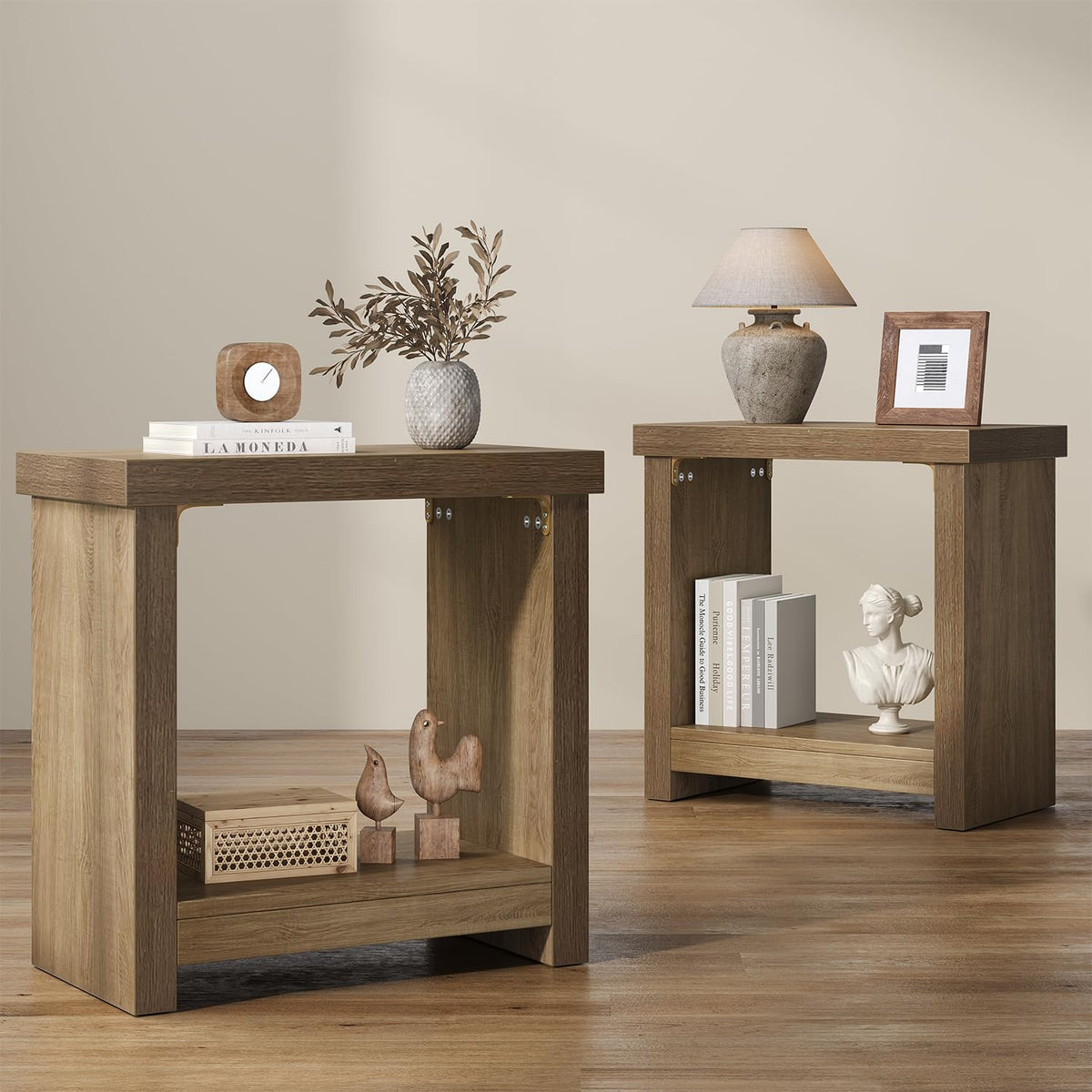 Brown Set of 2 End Tables with Storage Shelves H525