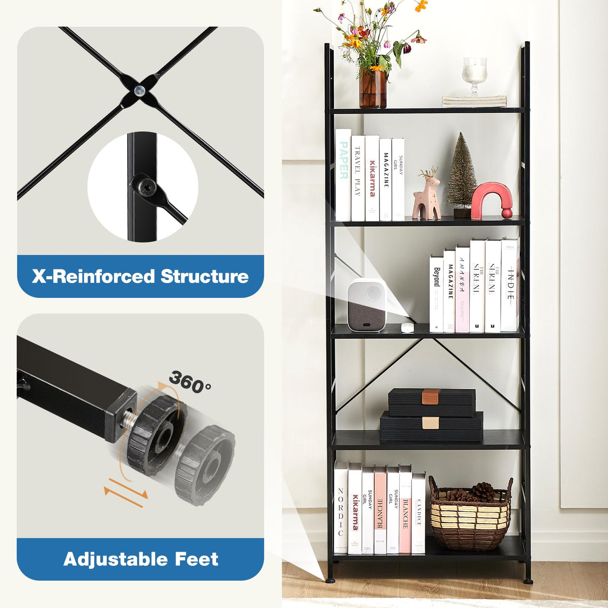5 Tiers Freestanding Tall Bookshelf Y55423