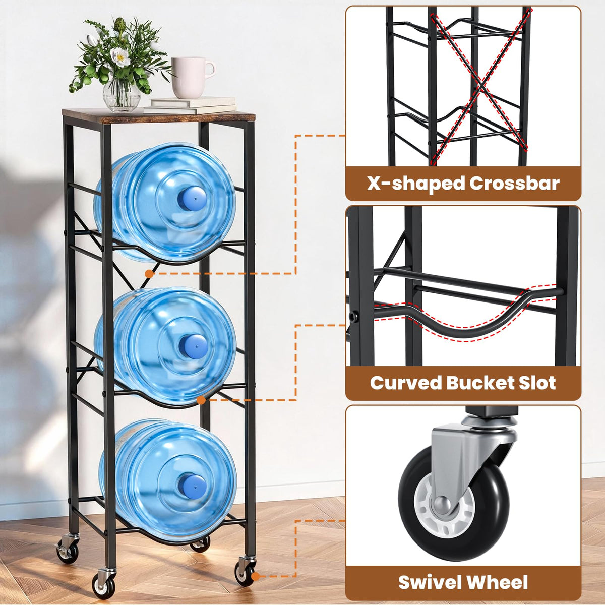 5 Gallon Water Jug Holder with Storage Shelves 3 Tier Y999