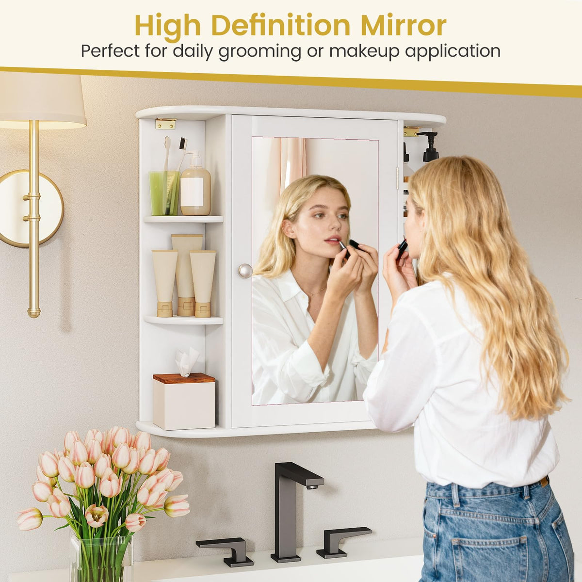 White Wall Mounted Medicine Cabinet with Mirror U984