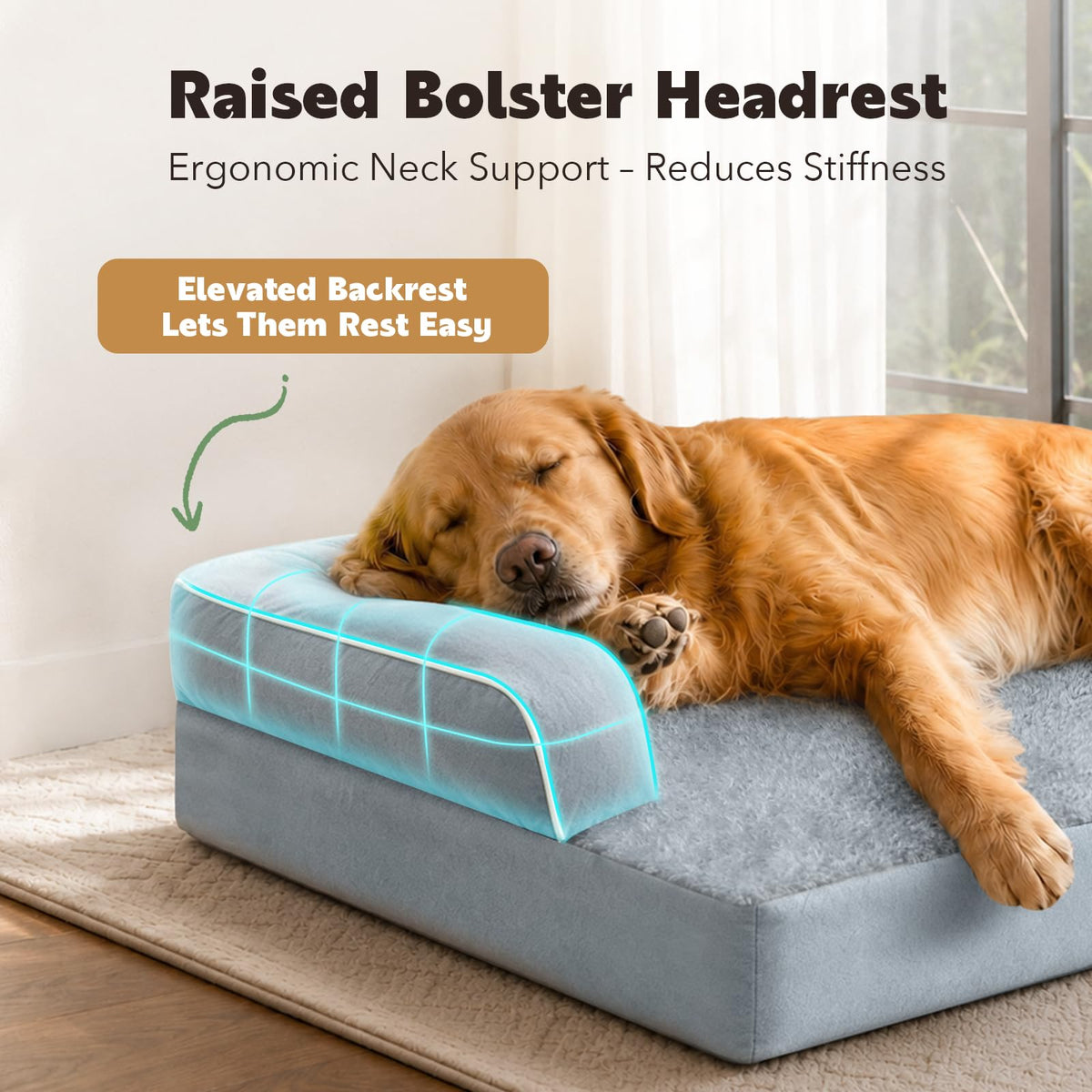 Washable Orthopedic Dog Bed with Bolster J350894