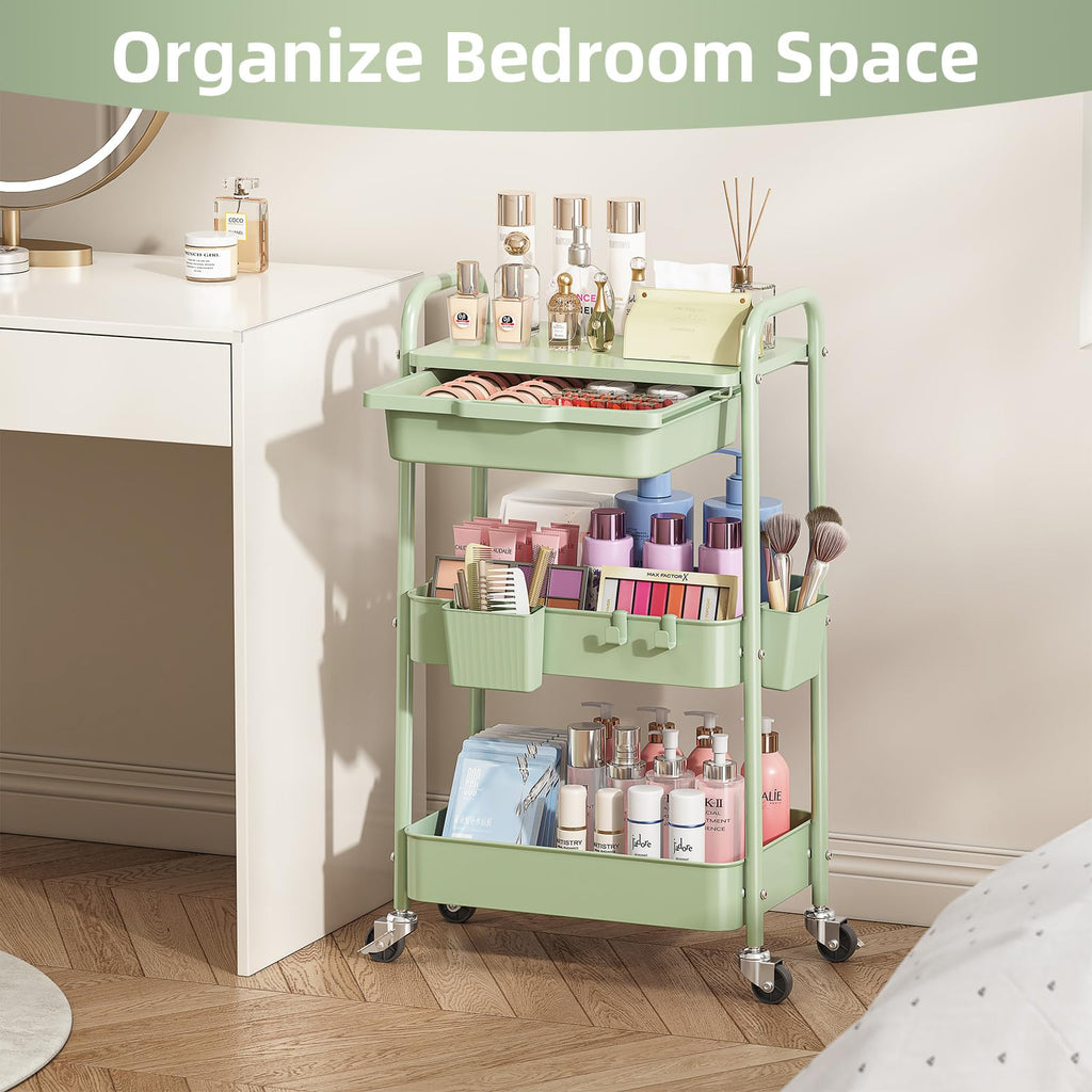 3 Tier Metal Rolling Cart with Drawer M428