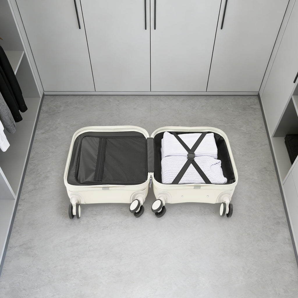 Pearl White 18In Hardside Rolling Suitcase with Cup Holder & USB Port M1625