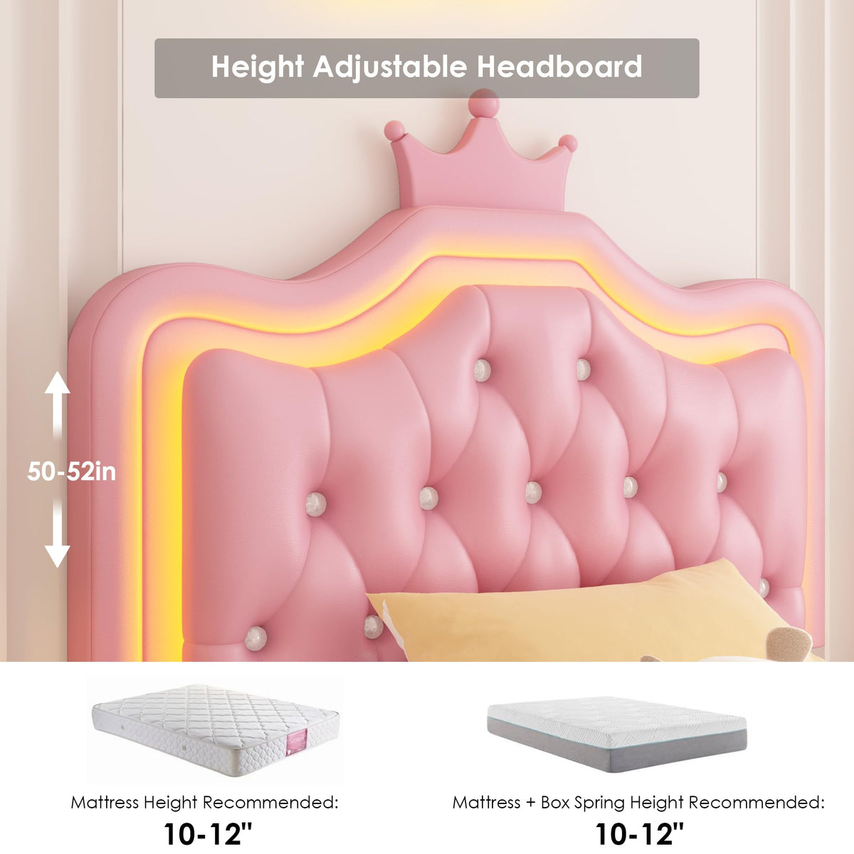 Pink Twin Upholstered Platform Bed Frame with Storage Drawer V500