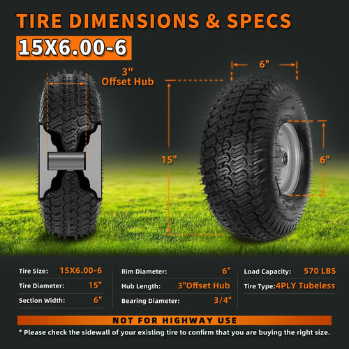 2 Pack 15x6.00-6nhs Tubeless Lawn Mower Tires and Wheel B445896