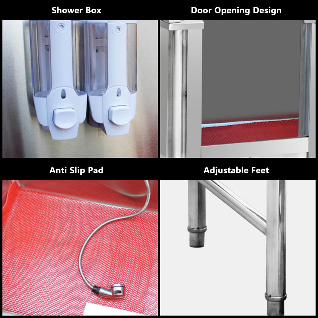 47 Inch Stainless Steel Dog Grooming Tub with Walk-in Stairs X8615