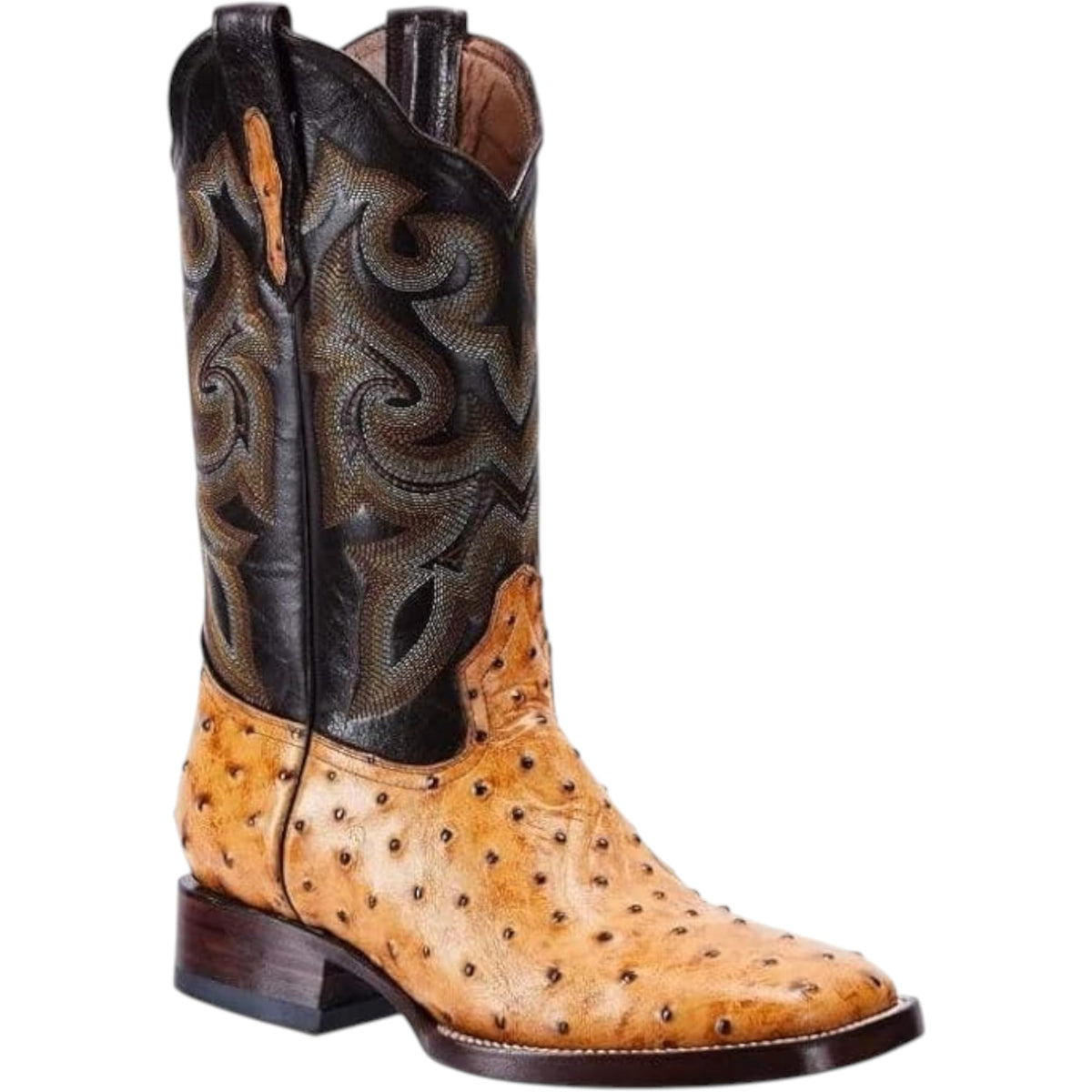 Men’s Genuine Leather Ostrich Print Square Toe Western Boots U9764