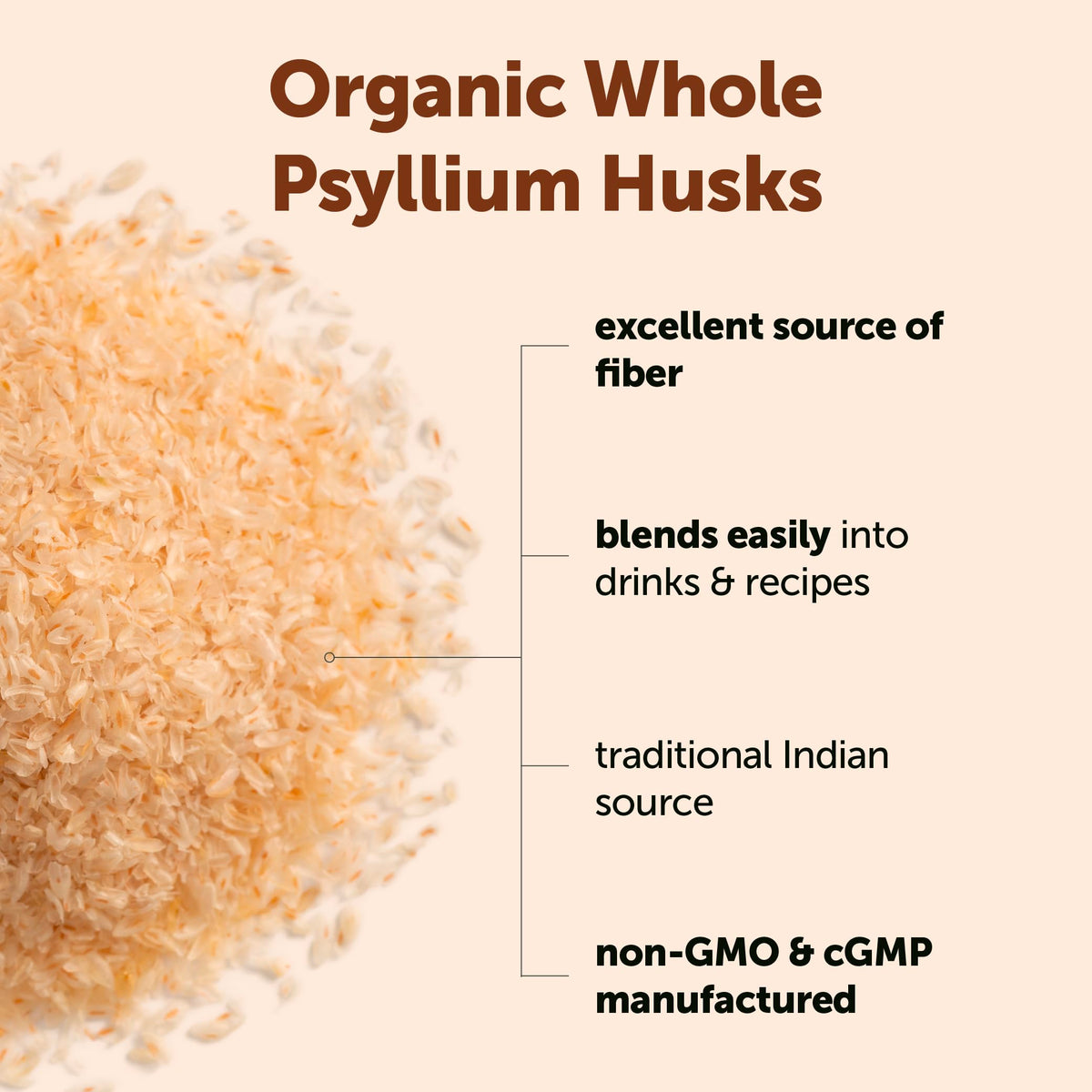 Organic Whole Psyllium Husks 3lbs Unflavored Soluble Fiber Supplement A95312