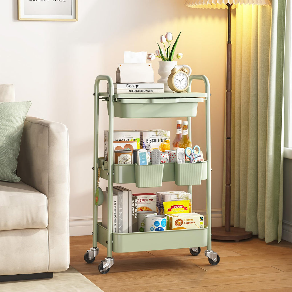 3 Tier Metal Rolling Cart with Drawer M428