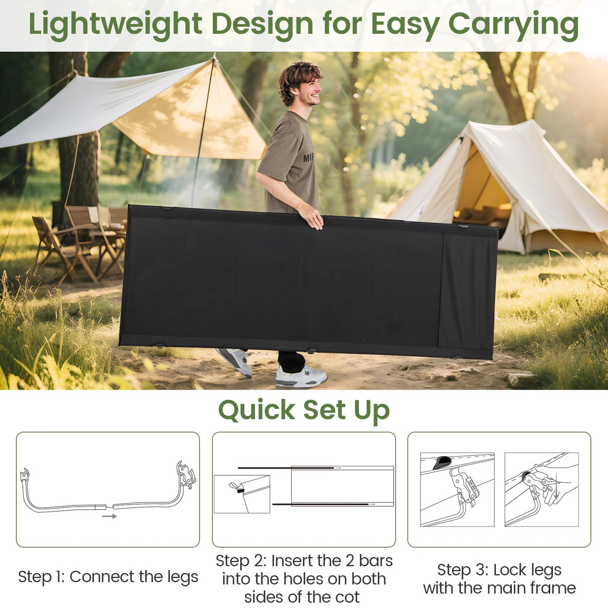 Folding Camping Cot with Carrying Bag & Side Pocket X829690