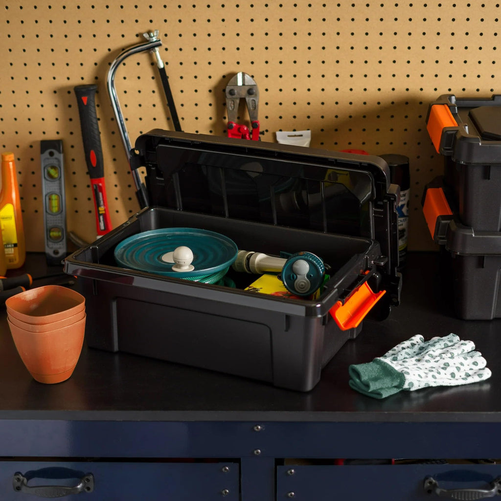 Heavy Duty Plastic Storage Bins with Lockable Lids, Black H224716