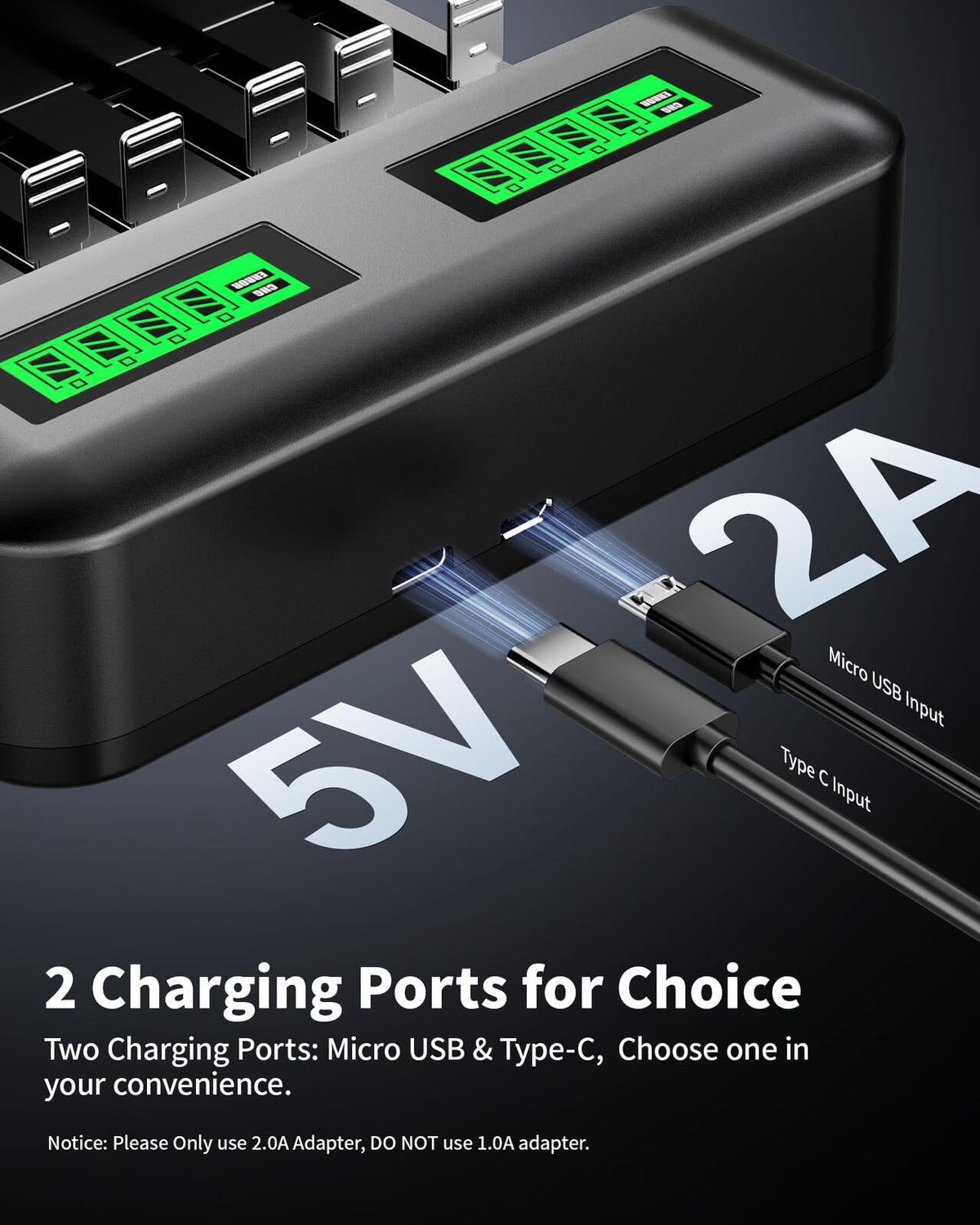 AA AAA C D Rechargeable Battery Charger with 8 PCS Batteries Z6559