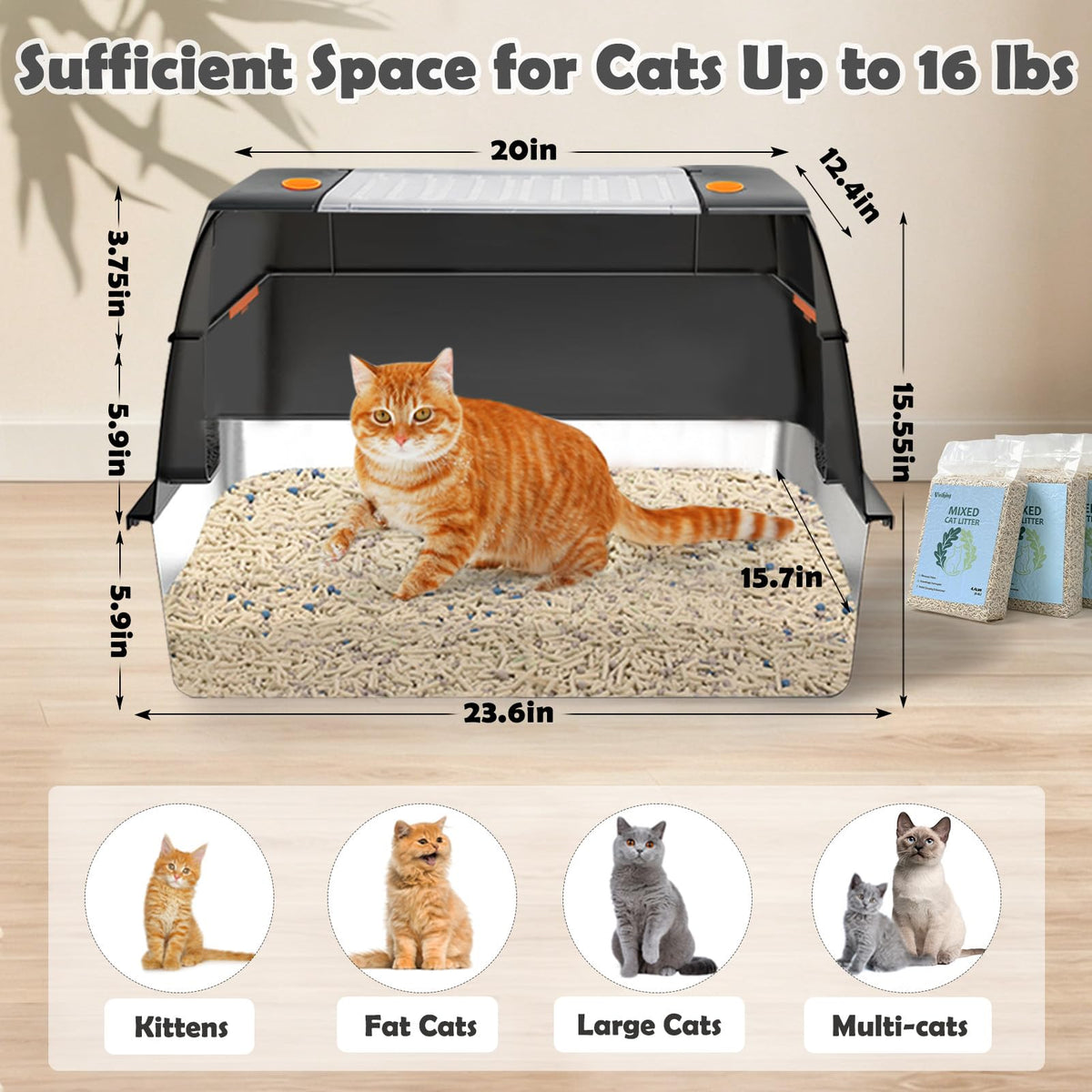 XL Stainless Steel Cat Litter Box I49640