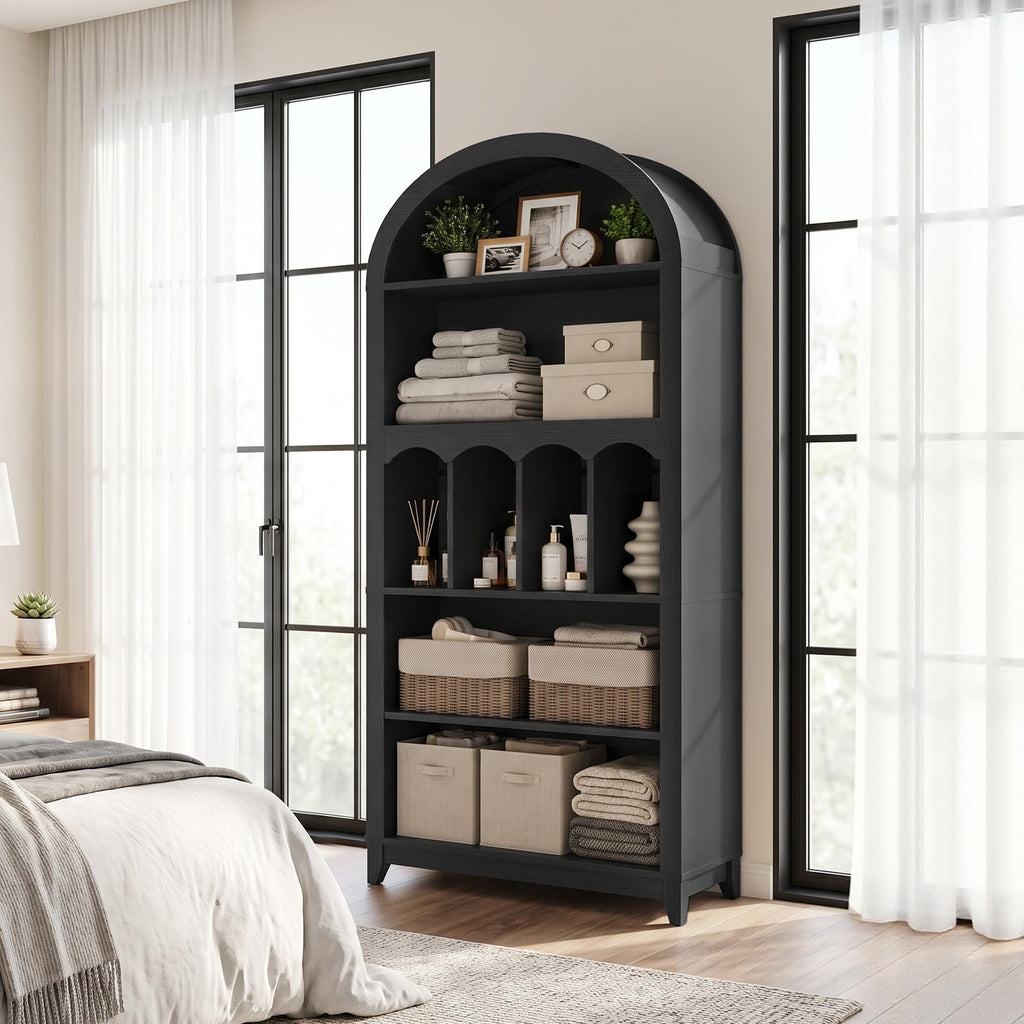 70.9" Tall Arched Wooden Bookcase I63686