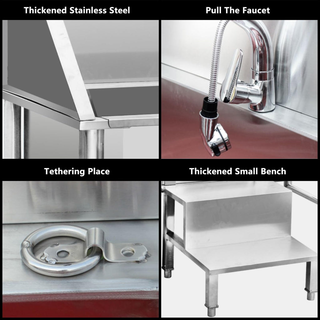 47 Inch Stainless Steel Dog Grooming Tub with Walk-in Stairs X8615