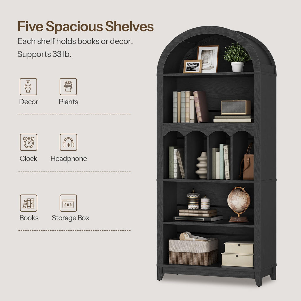 70.9" Tall Arched Wooden Bookcase I63686