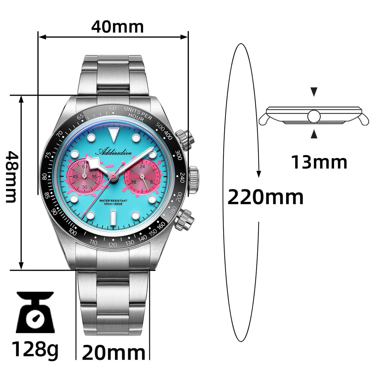 Mens Chronograph Watch Ceramic Tachymeter Bezel 100 M Waterproof I19053