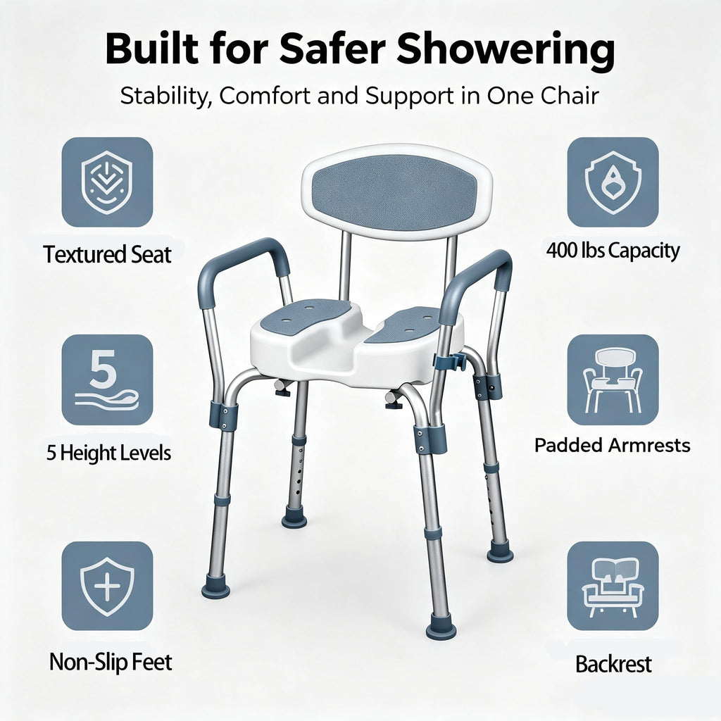 Height Adjustable Shower Chair with Padded Armrests J109