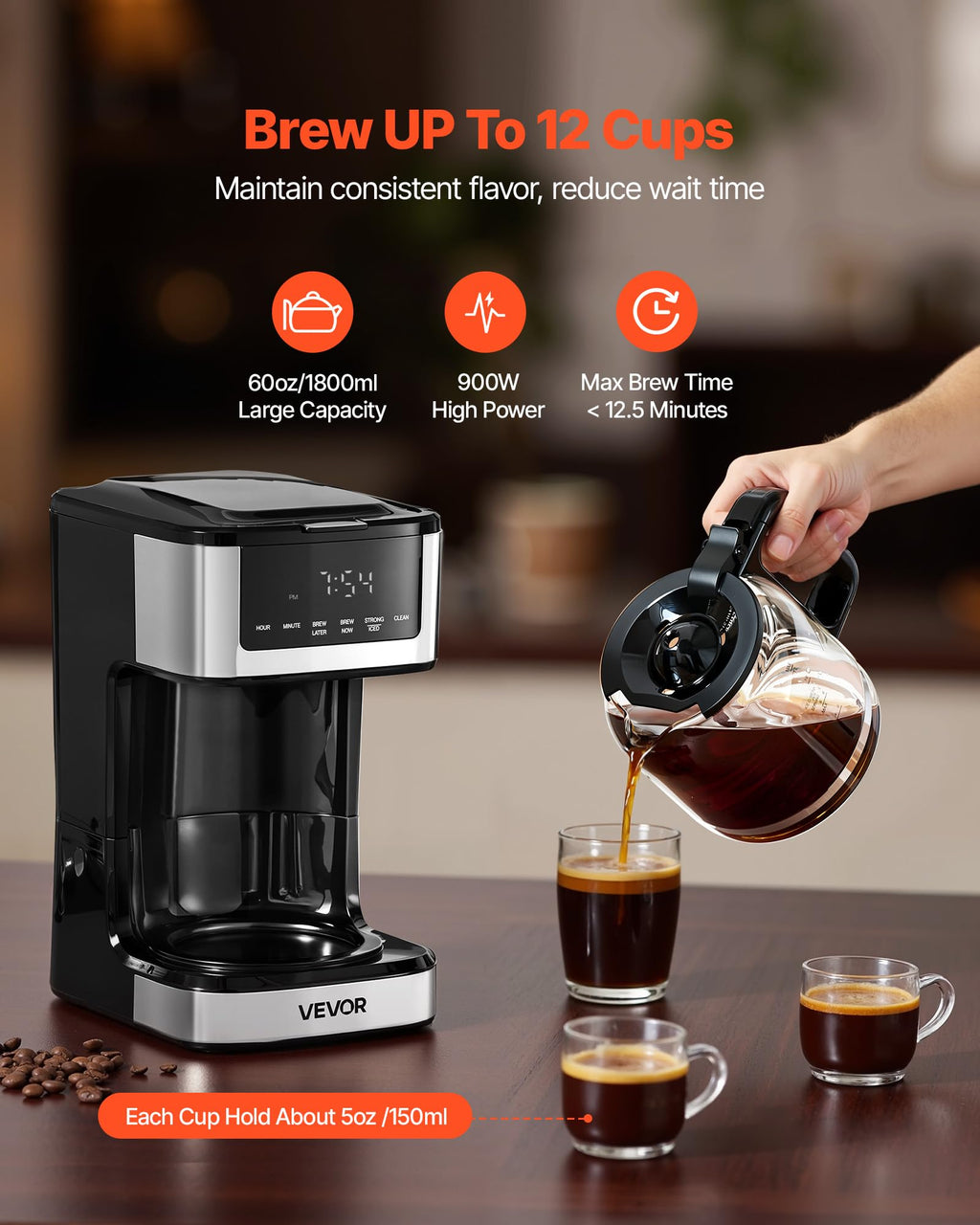 12 Cup Programmable Drip Coffee Maker with Touch Screen O502