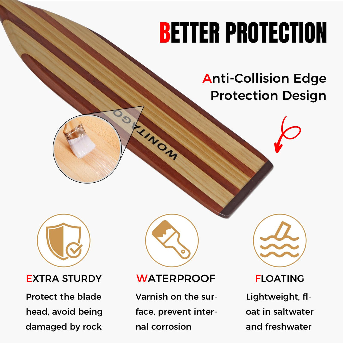 Wooden Canoe Paddle with Palm Grip M502